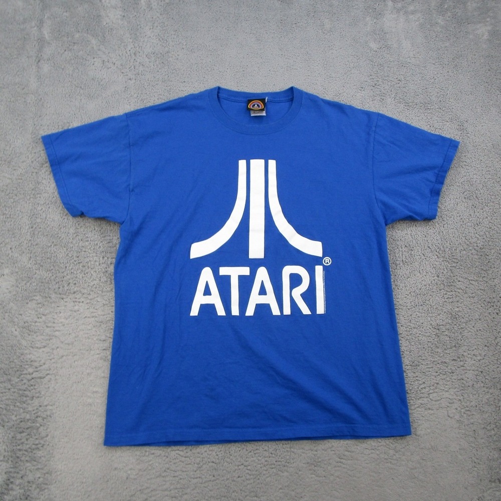 Atari Mens Graphic T-Shirt Blue Short Sleeve Crewneck Logo Tee XL Retro Gaming